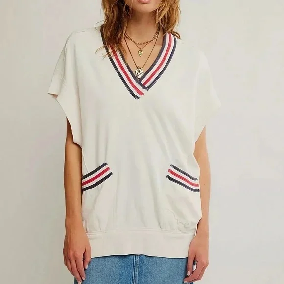 We The Free Free People Ivory Ivy Oversized V-Neck Sweater Vest Size Medium NWT - Picture 4 of 13